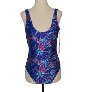 ONIA One Piece Swimsuit Blue Floral Print Scoop Neck Bathing Suit Size S NWT